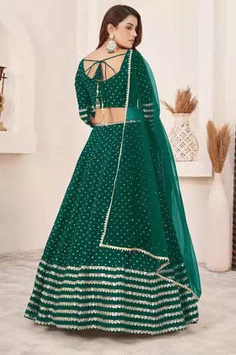 TEAL SEQUINS ZARI EMBROIDERED GEORGETTE SEMI STITCHED LEHENGA