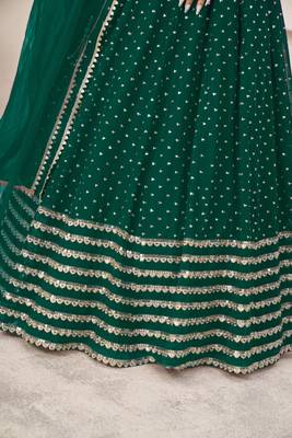 TEAL SEQUINS ZARI EMBROIDERED GEORGETTE SEMI STITCHED LEHENGA 5