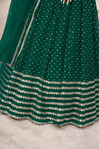 TEAL SEQUINS ZARI EMBROIDERED GEORGETTE SEMI STITCHED LEHENGA
