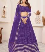 VIOLET SEQUINS ZARI EMBROIDERED GEORGETTE SEMI STITCHED LEHENGA