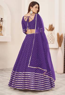 VIOLET SEQUINS ZARI EMBROIDERED GEORGETTE SEMI STITCHED LEHENGA 3