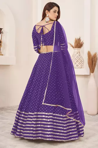 VIOLET SEQUINS ZARI EMBROIDERED GEORGETTE SEMI STITCHED LEHENGA