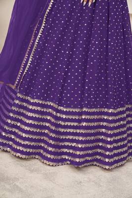 VIOLET SEQUINS ZARI EMBROIDERED GEORGETTE SEMI STITCHED LEHENGA 5