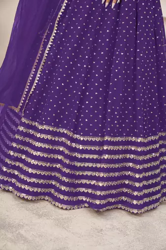 VIOLET SEQUINS ZARI EMBROIDERED GEORGETTE SEMI STITCHED LEHENGA