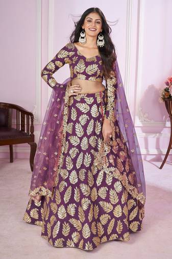 CHARMING PURPLE SEQUINS THREAD EMBROIDERED WORK GEORGETTE FESTIVAL PARTY WEDDING DESIGNER SEMI STITCHED LEHENGA CHOLI