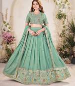 PISTA GREEN SEQUINS THREAD EMBROIDERED GEORGETTE SEMI STITCHED LEHENGA