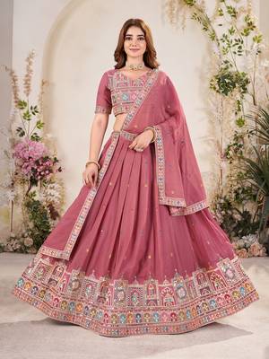 PASTEL PINK SEQUINS THREAD EMBROIDERED GEORGETTE SEMI STITCHED LEHENGA 1