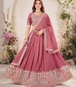 PASTEL PINK SEQUINS THREAD EMBROIDERED GEORGETTE SEMI STITCHED LEHENGA