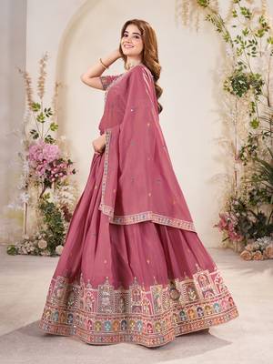 PASTEL PINK SEQUINS THREAD EMBROIDERED GEORGETTE SEMI STITCHED LEHENGA 4