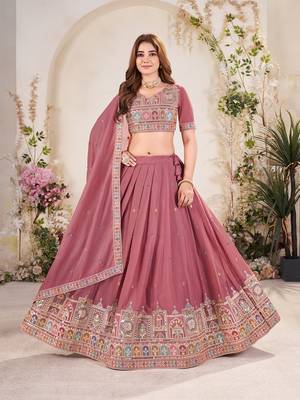 PASTEL PINK SEQUINS THREAD EMBROIDERED GEORGETTE SEMI STITCHED LEHENGA 6