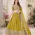 YELLOW SEQUINS THREAD EMBROIDERED GEORGETTE SEMI STITCHED LEHENGA