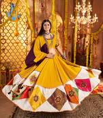 MUSTARD YELLOW  VISCOSE COTTON THREAD EMBROIDERED MIRROR WORK STITCHED lehenga choli