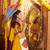 MUSTARD YELLOW  VISCOSE COTTON THREAD EMBROIDERED MIRROR WORK STITCHED lehenga choli