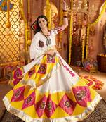 WHITE VISCOSE COTTON THREAD EMBROIDERED MIRROR WORK STITCHED lehenga choli