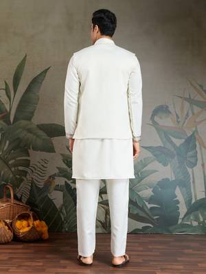 White silk thead & sequins embroidered with real mirror work wedding festival party wear straight kurta pant koti 5