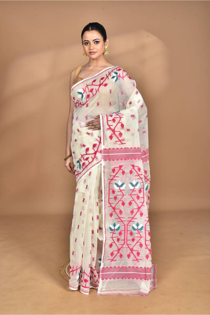Pure cotton dhakai jamdani handloom saree with blouse