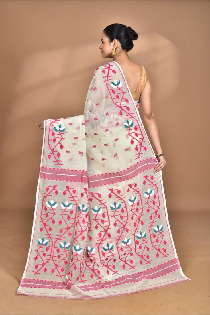 Pure cotton dhakai jamdani handloom saree with blouse