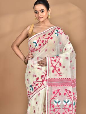 Pure cotton dhakai jamdani handloom saree with blouse 3