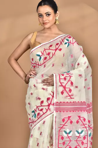 Pure cotton dhakai jamdani handloom saree with blouse