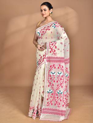 Pure cotton dhakai jamdani handloom saree with blouse 4