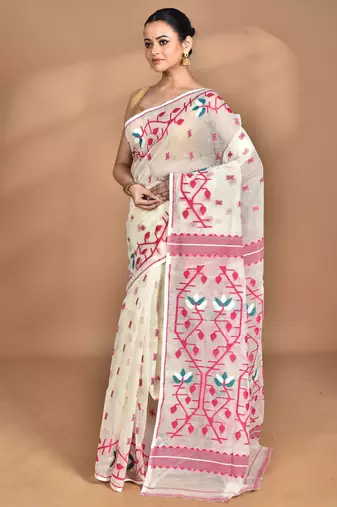 Pure cotton dhakai jamdani handloom saree with blouse