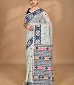 grey cotton dhakai jamdani handloom saree with blouse