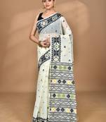 off white cotton dhakai jamdani handloom saree with blouse