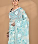 beige Cotton Dhakai Jamdani Handloom Saree With Blouse