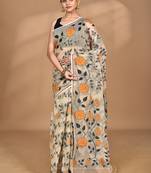 brown Cotton Dhakai Jamdani Handloom Saree With Blouse