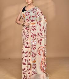 brown Cotton Dhakai Jamdani Handloom Saree With Blouse