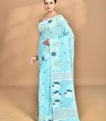 blue Cotton Dhakai Jamdani Handloom Saree With Blouse