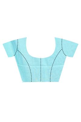 blue Cotton Dhakai Jamdani Handloom Saree With Blouse 4