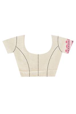beige Cotton Dhakai Jamdani Handloom Saree With Blouse 4
