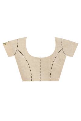 Cream Cotton Dhakai Jamdani Handloom Saree With Blouse 4