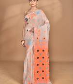 beige Cotton Dhakai Jamdani Handloom Saree With Blouse