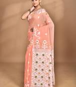 peach Cotton Dhakai Jamdani Handloom Saree With Blouse