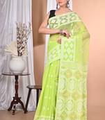 green Cotton Dhakai Jamdani Handloom Saree With Blouse