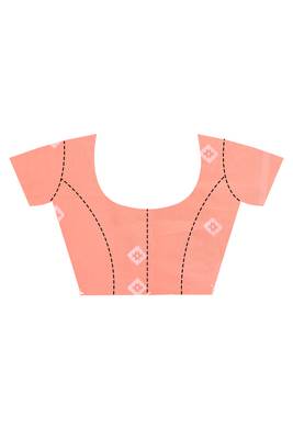peach Cotton Dhakai Jamdani Handloom Saree With Blouse 4