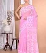 Pink Cotton Dhakai Jamdani Handloom Saree With Blouse