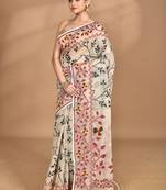 beige Cotton Dhakai Jamdani Handloom Saree With Blouse