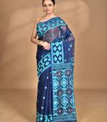 blue Cotton Dhakai Jamdani Handloom Saree With Blouse