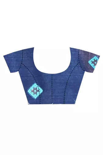 blue Cotton Dhakai Jamdani Handloom Saree With Blouse