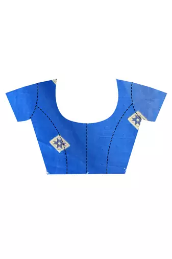 blue Cotton Dhakai Jamdani Handloom Saree With Blouse