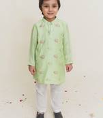 Green printed cotton kurta pyjama
