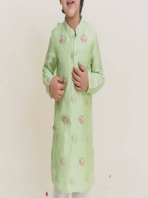 Green printed cotton kurta pyjama 2