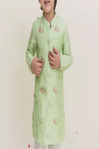 Green printed cotton kurta pyjama
