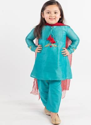 Teal plain cotton kurta set 1