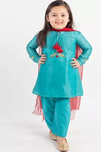 Teal plain cotton kurta set