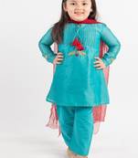Teal plain cotton kurta set