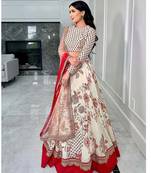 Cream Georgette Digital print Embroidered Lehenga choli